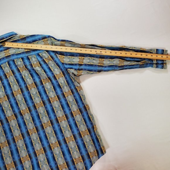 Jhane Barnes Shirt Men Medium Blue Geometric Casual Button Down Designer Vintage - Picture 15 of 16